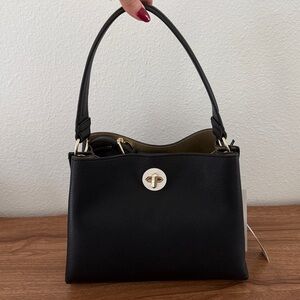 Kate Landry Black Shoulder Bag with Gold Accents